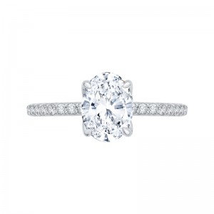 Oval Cut Diamond Floral Engagement Ring in 14K White Gold (Semi-Mount)