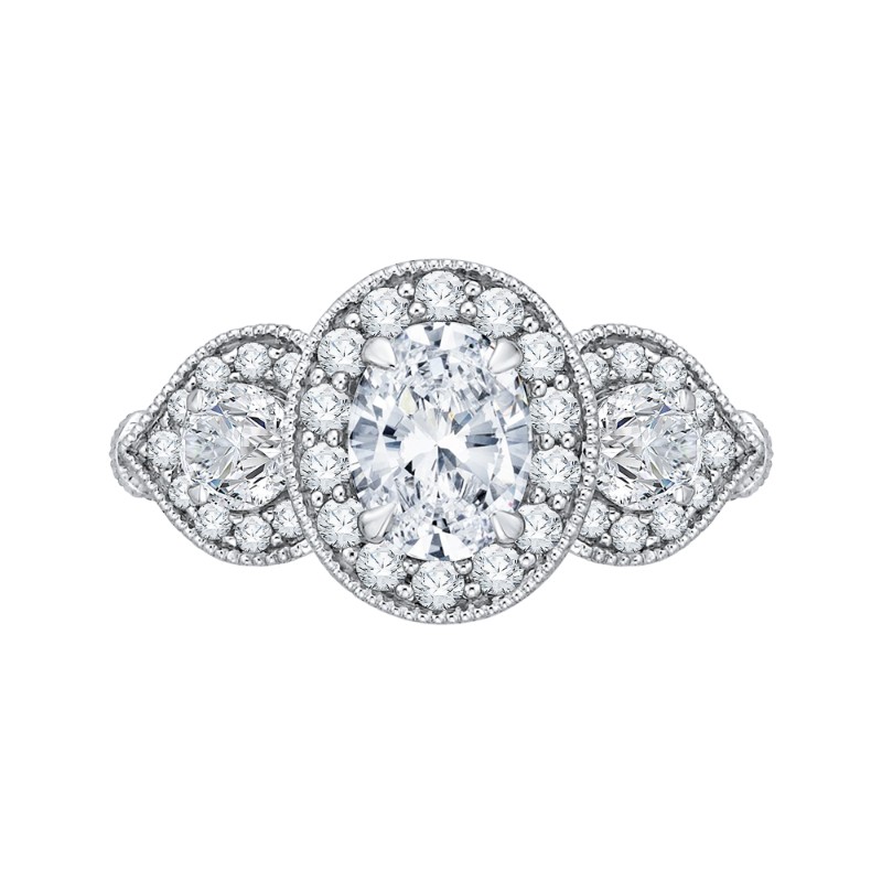 Oval Cut Diamond Halo Engagement Ring in 14K White Gold (Semi-Mount)