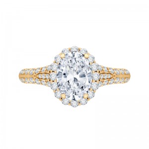 Oval Cut Diamond Halo Vintage Engagement Ring in 14K Yellow Gold (Semi-Mount)