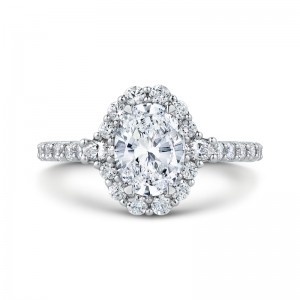 Oval Cut Diamond Halo Engagement Ring in 14K White Gold (Semi-Mount)