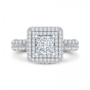 Princess Cut Diamond Double Halo Engagement Ring in 14K White Gold (Semi-Mount)