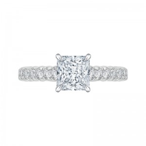 Princess Cut Diamond Cathedral Style Engagement Ring in 14K White Gold (Semi-Mount)