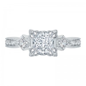 Princess Cut Diamond Vintage Engagement Ring in 14K White Gold (Semi-Mount)