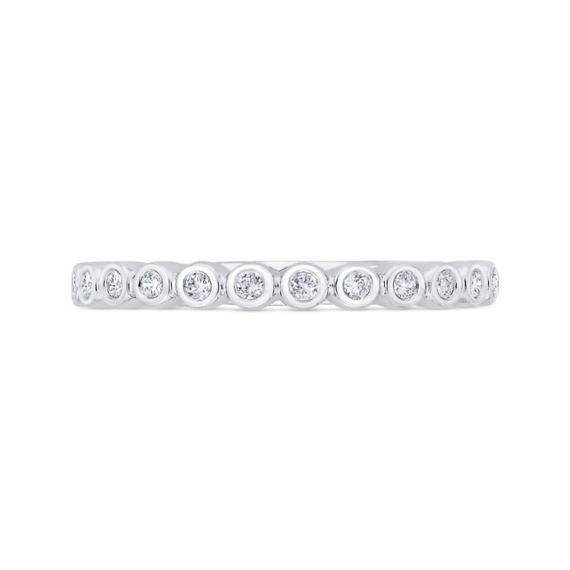 Bezel Set Diamond Wedding Band with Round Shank in 14K White Gold