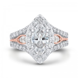 Split Shank Marquise Cut Diamond Halo Engagement Ring in 14K Two Tone Gold (Semi-Mount)