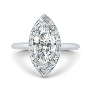 Marquise Cut Diamond Engagement Ring with Round Shank in 14K White Gold (Semi-Mount)