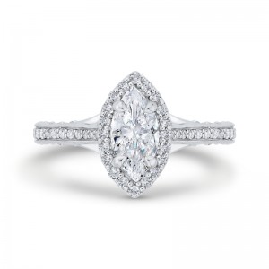 Marquise Cut Diamond Halo Engagement Ring in 14K White Gold (Semi-Mount)