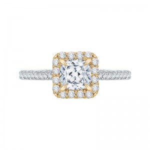 Cushion Cut Diamond Halo Engagement Ring in 14K Two-Tone Gold (Semi-Mount)