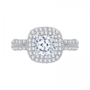 Cushion Cut Split Shank Diamond Double Halo Engagement Ring in 14K White Gold (Semi-Mount)
