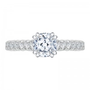Cushion Cut Euro Shank Diamond Cathedral Style Engagement Ring  in 14K White Gold (Semi-Mount)