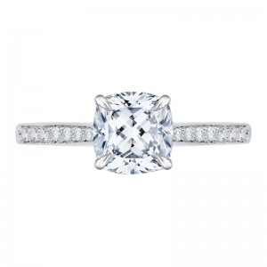 Cushion Cut Diamond Solitaire with Accents Engagement Ring in 14K White Gold (Semi-Mount)