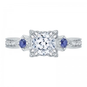 Cushion Cut Diamond Engagement Ring with Sapphire in 14K White Gold (Semi-Mount)