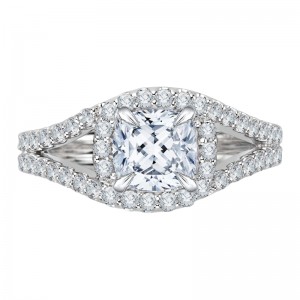 Split Shank Cushion Cut Diamond Halo Engagement Ring in 14K White Gold  (Semi-Mount)