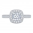 Euro Shank Cushion Cut Diamond Halo Engagement Ring in 14K White Gold (Semi-Mount)