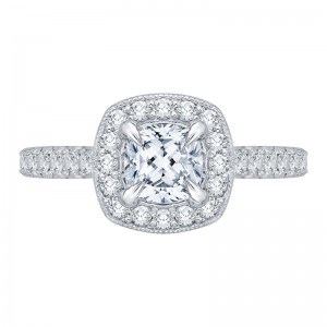 Euro Shank Cushion Cut Diamond Halo Engagement Ring in 14K White Gold (Semi-Mount)