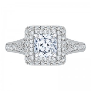Split Shank Cushion Cut Diamond Double Halo Engagement Ring in 14K White Gold (Semi-Mount)