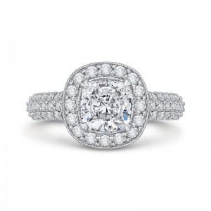 Cushion Cut Diamond Halo Cathedral Style Engagement Ring in 14K White Gold (Semi-Mount)
