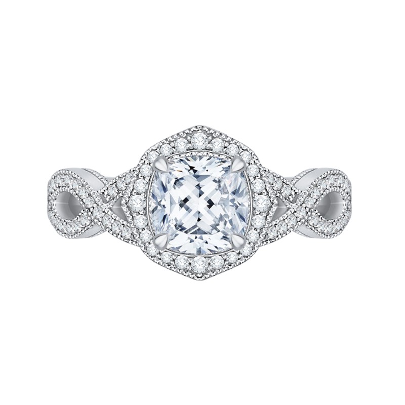 Split Shank Cushion Cut Diamond Halo Engagement Ring in 14K Two Tone Gold (Semi-Mount)