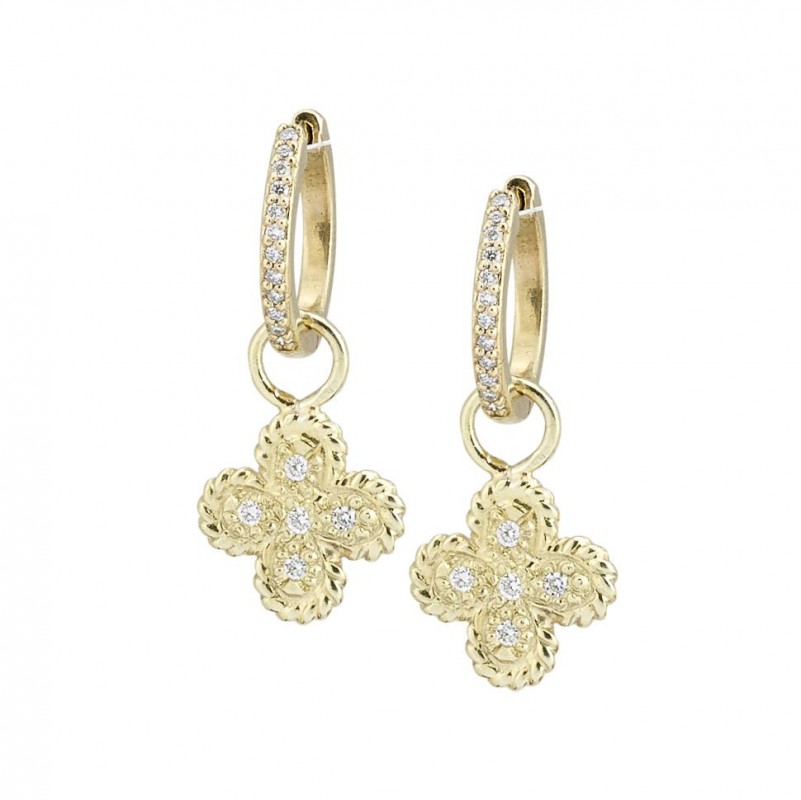 14kt Yellow Gold Clovers Diamond Hoops