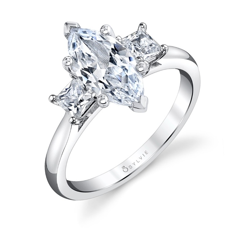 Marquise Cut Solitaire Three Stone Engagement Ring - Micheline