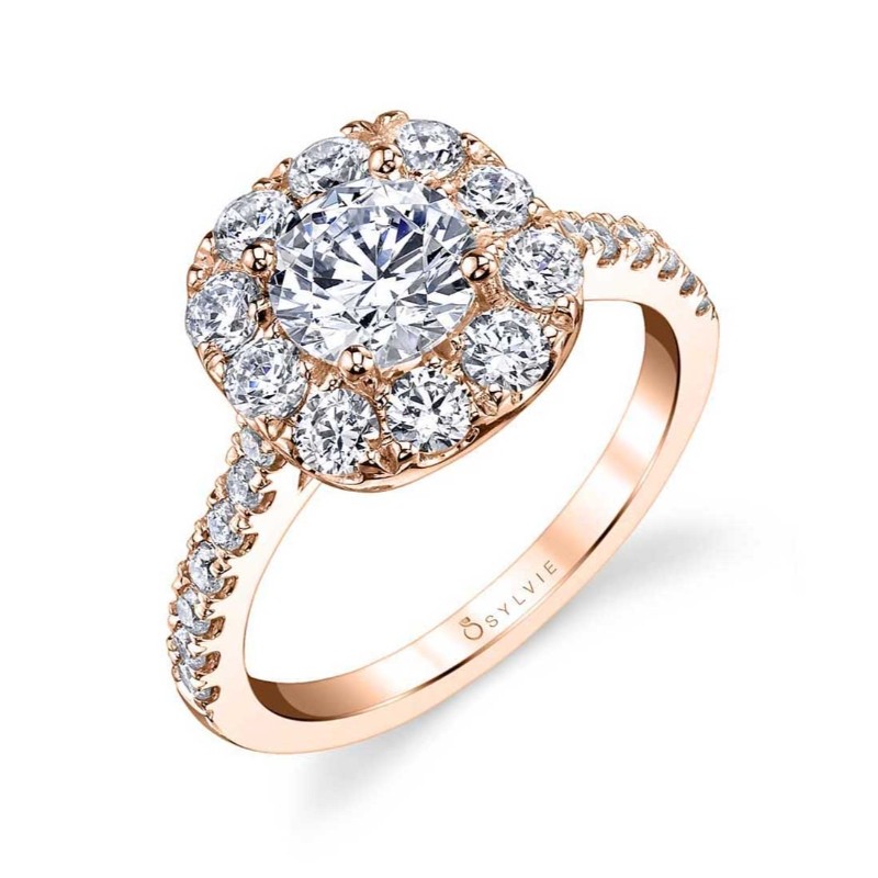 Round Cushion Cut Classic Halo Engagement Ring - Olivia