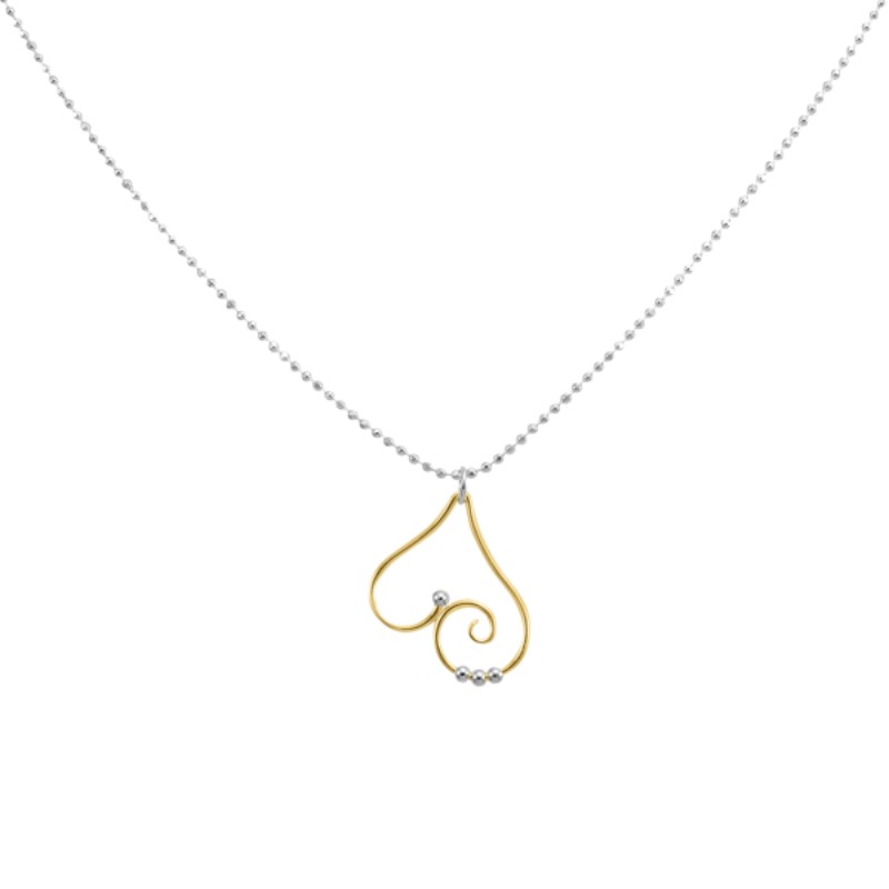 SARATOGA JEWELS 18 INCH STERLING SILVER/YELLOW GOLD FILLED HEART NECKLACE - DEW DROP COLLECTION