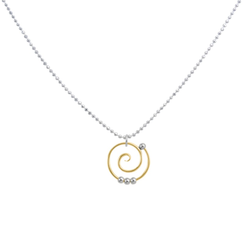 STERLING SILVER AND YELLOW GOLD FILLED SPIRAL NECKLACE - DEW DROPS COLLECTION
