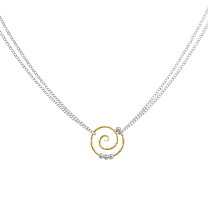 SARATOGA JEWELS 18 INCH STERLING SILVER/YELLOW GOLD FILLED SPIRAL DOUBLE CHAIN NECKLACE - DEW DROP COLLECTION