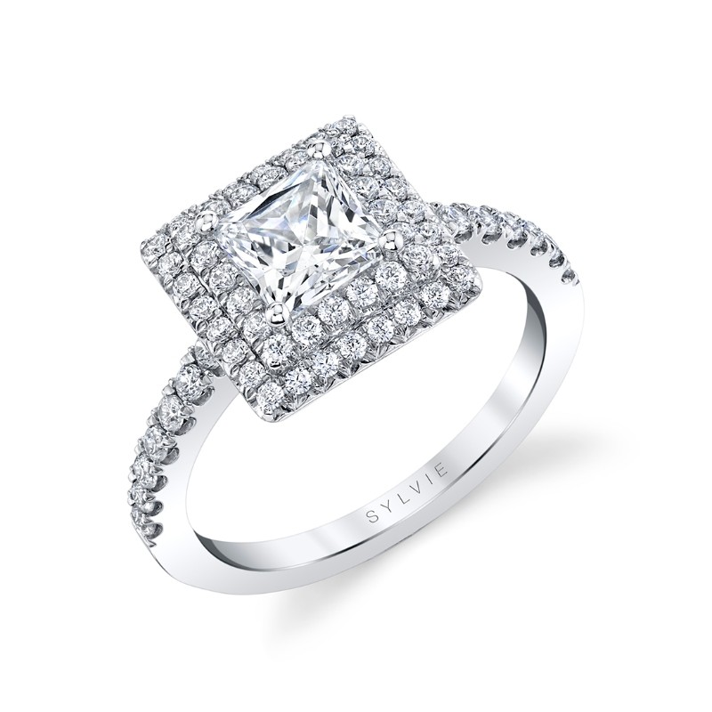 Princess Cut Classic Double Halo Engagement Ring - Melodie