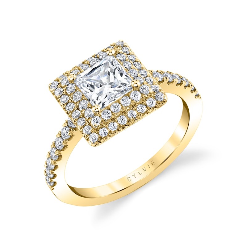Princess Cut Classic Double Halo Engagement Ring - Melodie