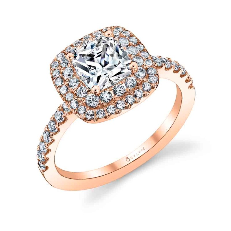 Cushion Cut Double Halo Engagement Ring - Claudia