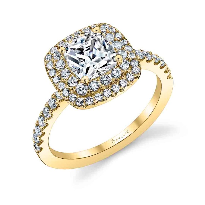 Cushion Cut Double Halo Engagement Ring - Claudia