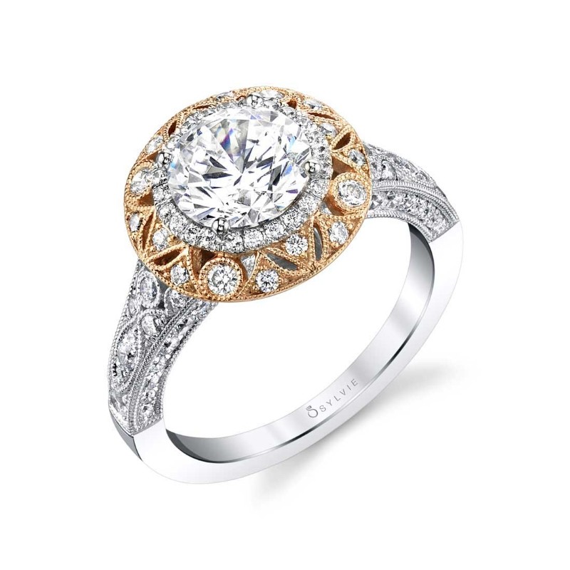 Vintage Inspired Engagement Ring Two Tone - Thea
