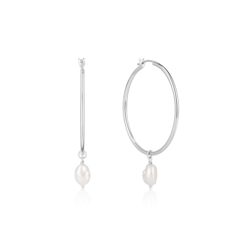 ANIA HAIE STERLING SILVER PEARL HOOP EARRINGS