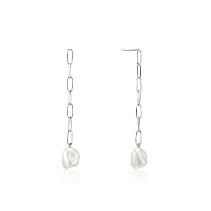 ANIA HAIE STERLING SILVER PEARL CHUNKY DROP EARRINGS