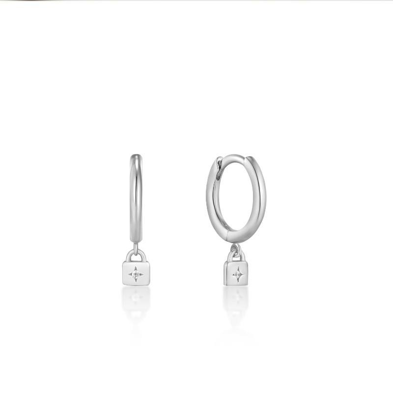 ANIA HAIE STERLING SILVER PADLOCK HUGGIE HOOP EARRINGS
