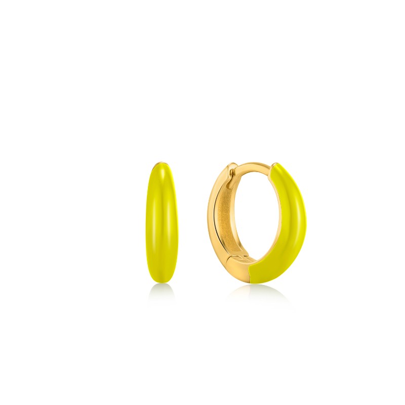 ANIA HAIE 14K GOLD PLATED ON STERLING SILVER NEON YELLOW ENAMEL SLICK HOOP EARRINGS