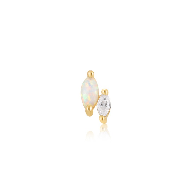 Gold Kyoto Opal And Sparkle Marquise Barbell Single Earring