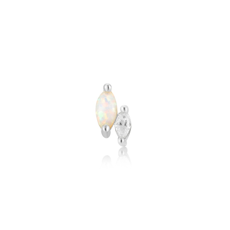 Silver Kyoto Opal And Sparkle Marquise Barbell Single Earring