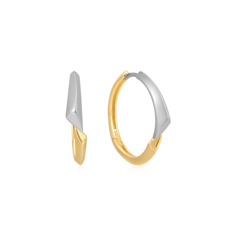 ANIA HAIE 14K GOLD PLATED ON STERLING SILVER AND STERLING SILVER TWO TONE ARROW HOOP EARRINGS