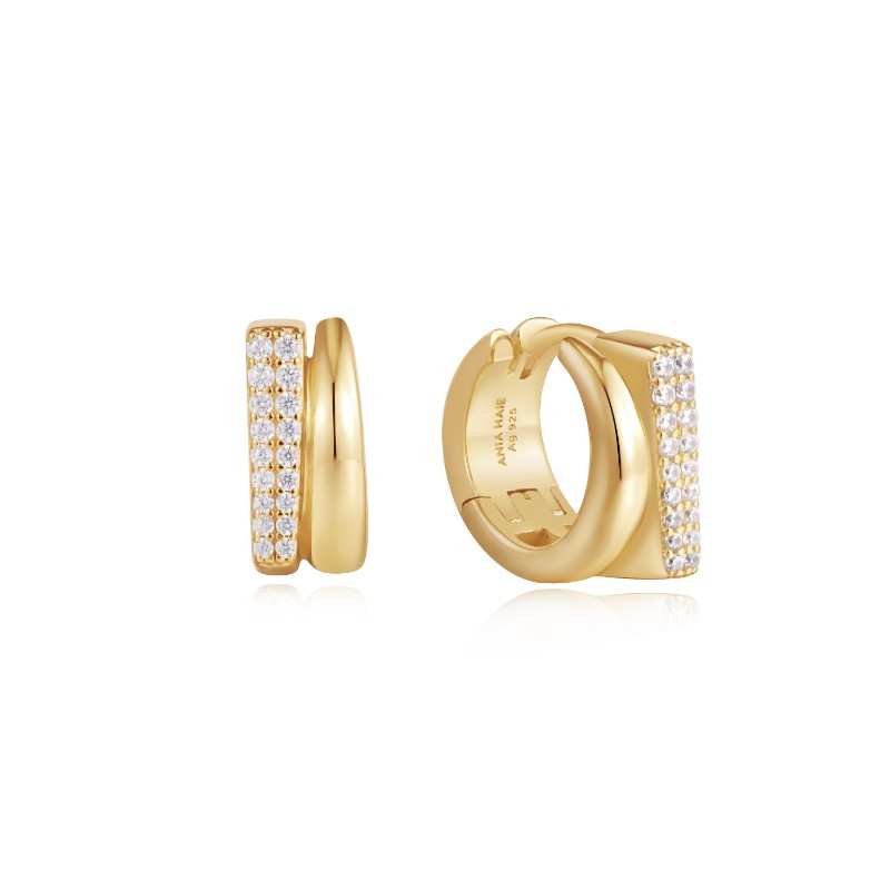 Gold Pav?Double Huggie Hoop Earrings