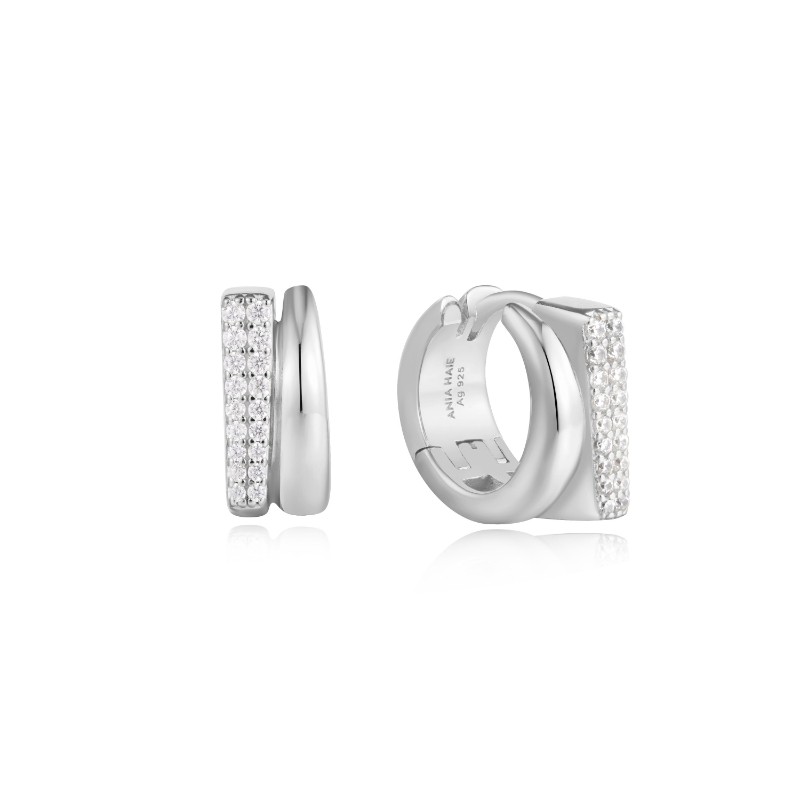 Silver Pav?Double Huggie Hoop Earrings