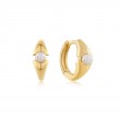 Gold Pearl Geometric Huggie Hoop Earrings