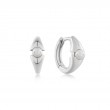 Silver Pearl Geometric Huggie Hoop Earrings