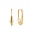ANIA HAIE 14K GOLD PLATED ON STERLING SILVER PEARL INTERLOCK OVAL HOOP