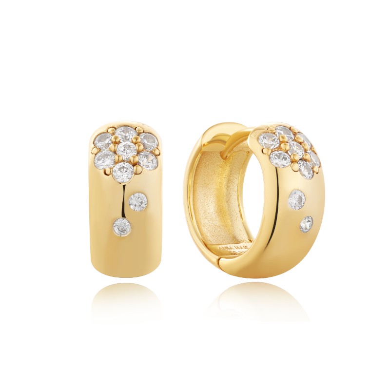 ANIA HAIE 14K GOLD PLATED ON STERLING SILVER SPARKLE CHUBBY HUGGIE EARRINGS
