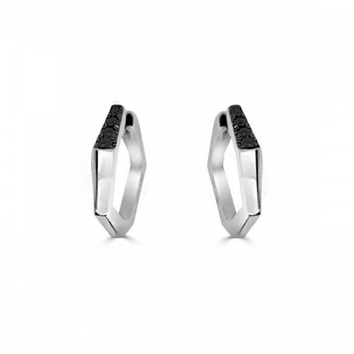 14K WHITE GOLD SMALL HEXAGON SHAPE FRONT HALF .15CTTW ROUND BLACK DIAMOND BACK HALF .11CTTW ROUND SI CLARITY & GH COLOR DIAMONDS