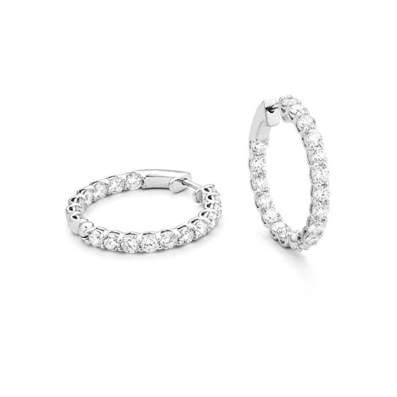 14K WHITE GOLD INSIDE/OUTSIDE 3.70CTTW ROUND SI CLARITY & H COLOR DIAMOND HOOP EARRINGS WITH LOCKING BACKS