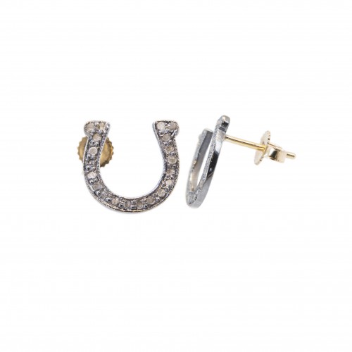VINCENT PEACH HORSESHOE POST EARRINGS SMALL DIAMOND PAVE HORSESHOE IN STERLING SILVER