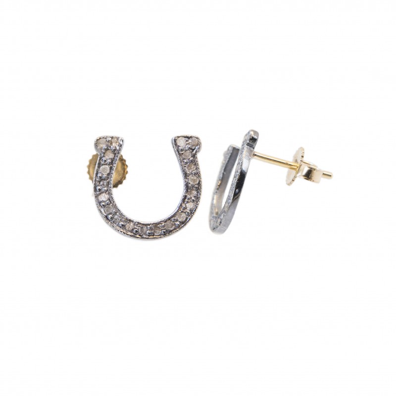 VINCENT PEACH HORSESHOE POST EARRINGS SMALL DIAMOND PAVE HORSESHOE IN STERLING SILVER